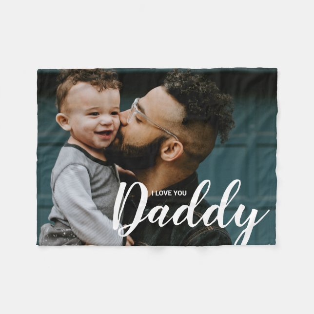 Couverture Polaire Je T'Aime Papa Photo personnalisée (Devant (Horizontal))