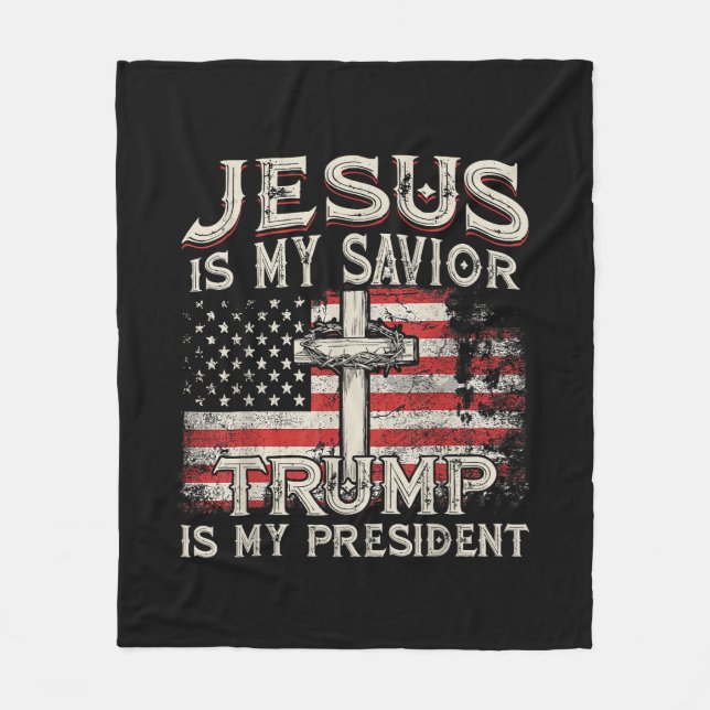 Couverture Polaire Jésus Est Mon Sauveur Trump Est Mon Président Amér (Devant)