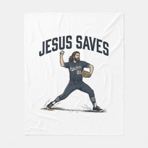 Couverture Polaire Jésus Sauve Lanceur de Baseball Vintage Gravure Sh