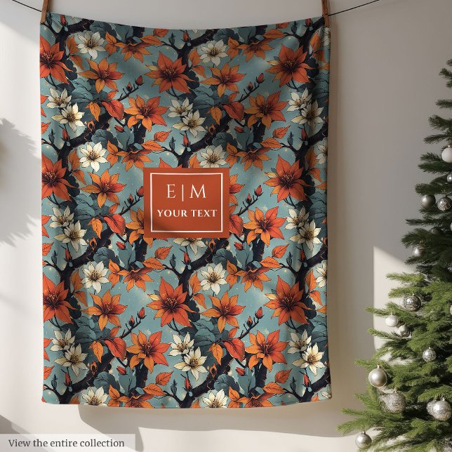 Couverture Polaire Jeu botanique vert de cuivre et de mousse tendance (Trendy copper and moss green botanical throw)
