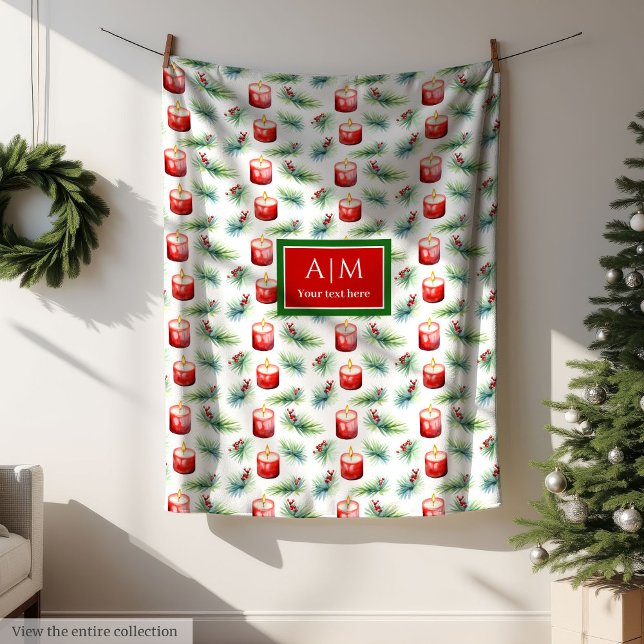 Couverture Polaire Jeu cadeau de couleur d'aquarelle rouge vert rouge (Modern watercolor red green monogram gift throw Fleece Blanket )