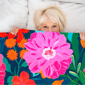 Couverture Polaire Jeu coloré rose floral à la main peint