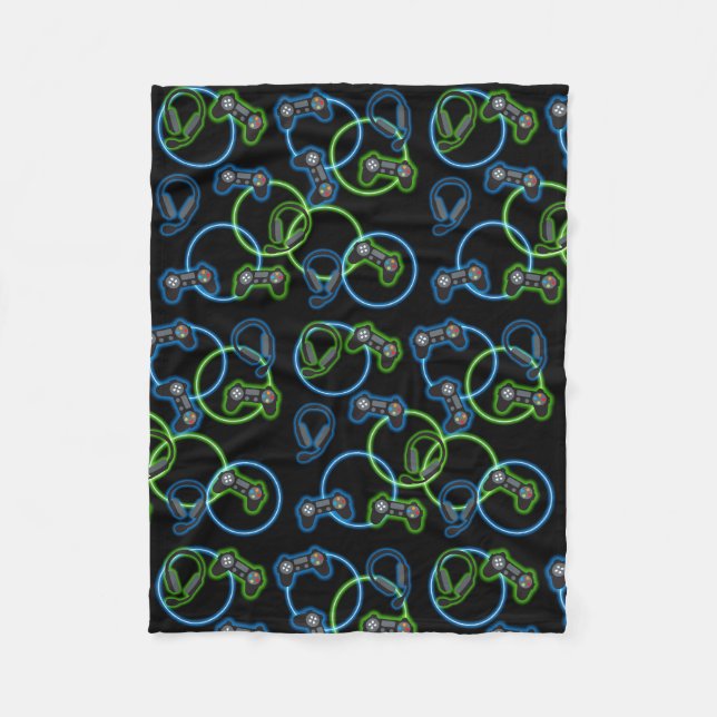 Couverture Polaire Jeu vidéo Neon Blue & Green Motif (Devant)