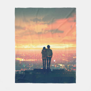 Couverture Polaire jeune couple debout sur le toit en regardant c