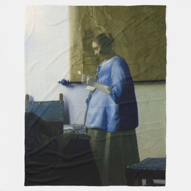 Couverture Polaire Johannes Vermeer - Une femme en bleu lisant une le (Devant)