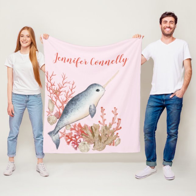 Couverture Polaire Joli bébé océanique Narwhal et coquillages (En situation)