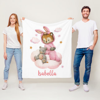 Couverture Polaire Joli bébé tigre assis nuage rose pyjama