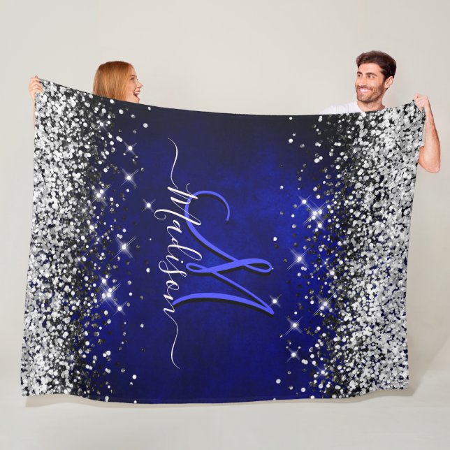 Couverture Polaire Joli bleu royal argent faux parties scintillant mo (En situation)