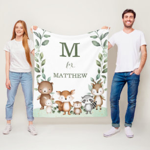 Couverture Polaire Joli Bois Animaux Végétation Monogramme Bébé