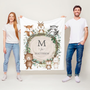 Couverture Polaire Joli Bois Animaux Végétation Monogramme Personnali