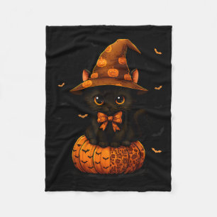 Couverture Polaire Joli Chat Noir Citrouille Saison Automne