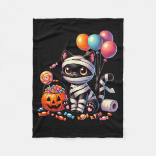 Couverture Polaire Joli chat noir Halloween citrouille friandise ou f