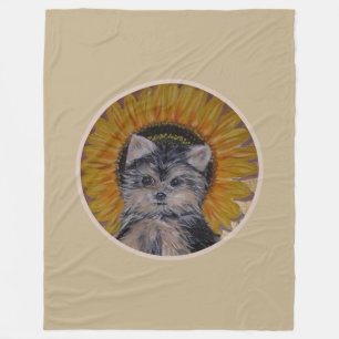 Couverture Polaire Joli Chien, Tournesol sur Beige Clair