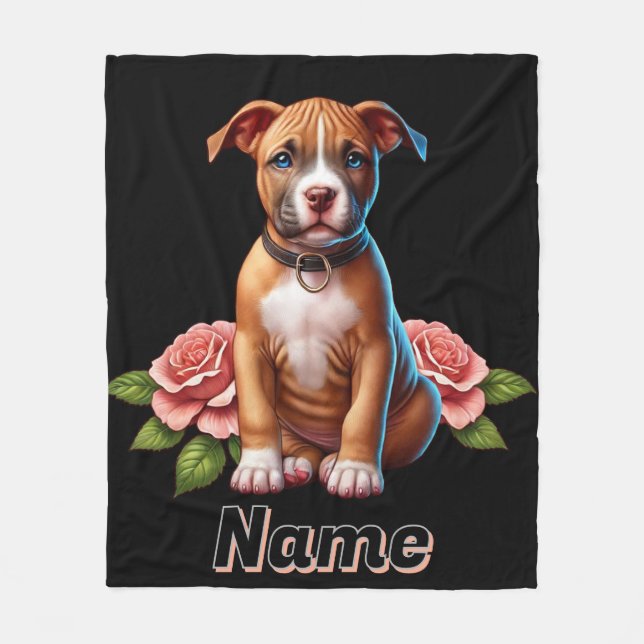 Couverture Polaire Joli chiot Brown avec Rose (Devant)