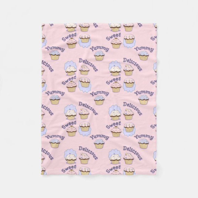 Couverture Polaire Joli Cupcakes Roses Blanche Toison (Devant)