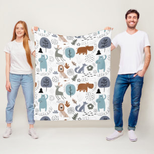 Couverture Polaire Joli dessin animé animaux de la forêt motif monogr