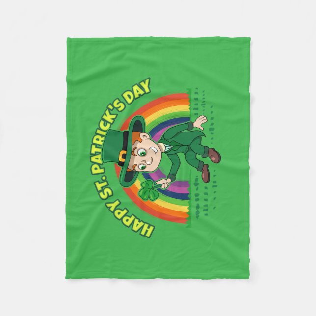 Couverture Polaire Joli dessin animé leprechaun avec shamrock et arc- (Devant)