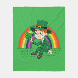 Couverture Polaire Joli dessin animé leprechaun avec shamrock et arc-