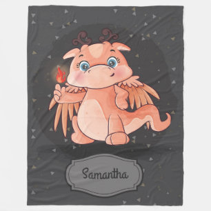 Couverture Polaire Joli dragon avec feu gris et noir bébé garçon