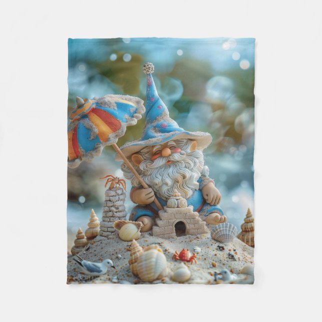 Couverture Polaire Joli gnome de plage avec parapluie (Devant)