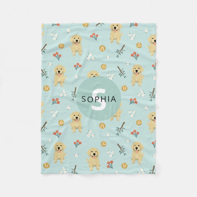 Couverture Polaire Joli Golden Retriever Chien Monogram Enfants (Devant)
