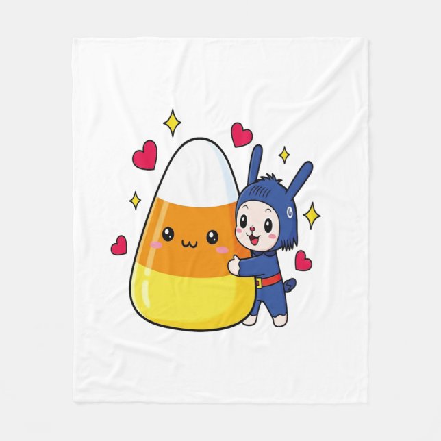 Couverture Polaire Joli Lapin Qui Accroche Du Maïs De Bonbons (Devant)