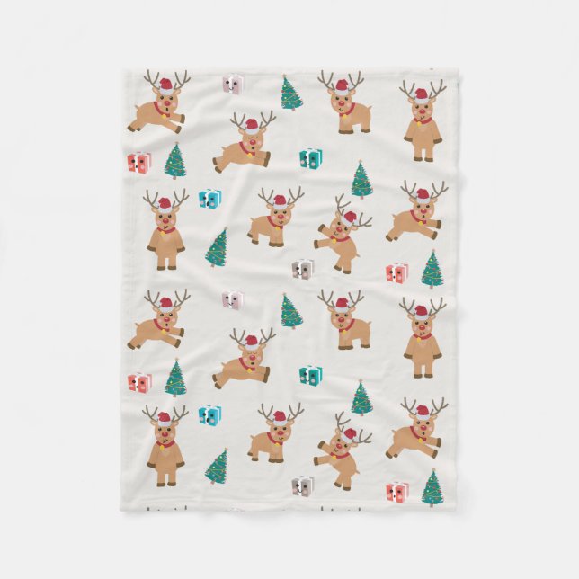 Couverture Polaire Joli Noël Cerf Noël Cadeaux et Motif d'arbre (Devant)