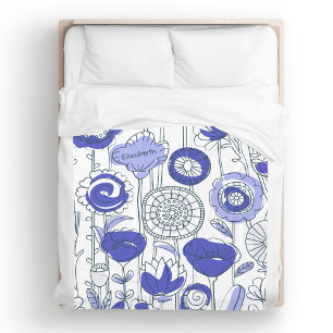 Couverture Polaire Joli Nom Personnalisé Abstrait Floral Bleu Violet