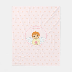 Couverture Polaire Joli petit ange avec motif de cœur sur fond rose c