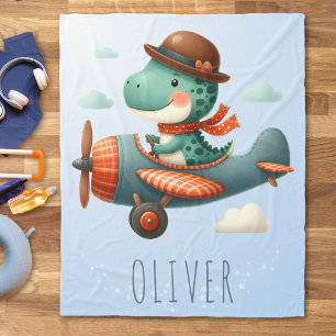 Couverture Polaire Joli Petit Dinosaure Trex Avion en Vol
