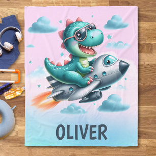 Couverture Polaire Joli pilote de Dino Trex pilotant un avion à réact