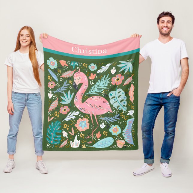 Couverture Polaire joli rose flamingo ajouter nom (En situation)