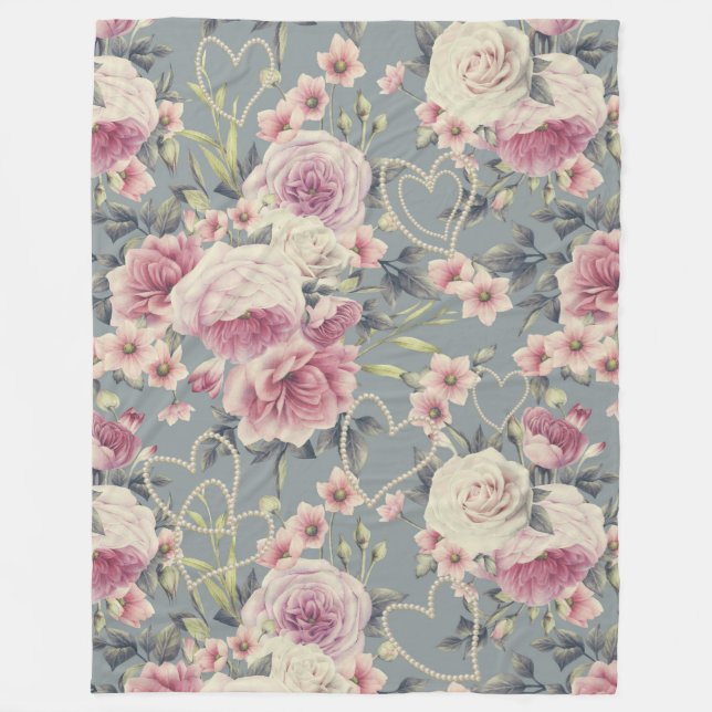 Couverture Polaire Joli rose Floral et Pearl Hearts Motif (Devant)