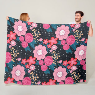 Couverture Polaire Joli rose giral Floral Silver Dots Gris design