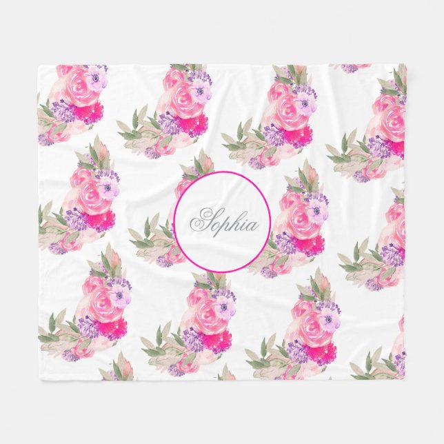 Couverture Polaire Joli rose rose florale (Devant (Horizontal))