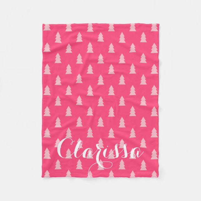 Couverture Polaire Joli sapin de Noël motif pastel et rose chaud (Devant)