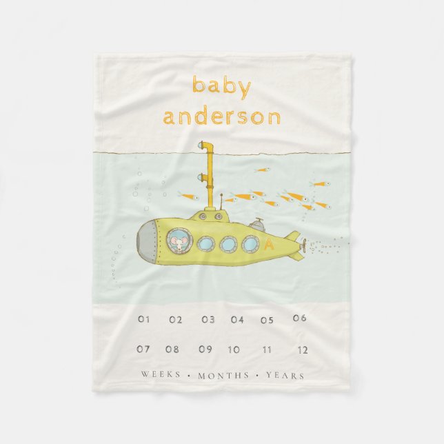 Couverture Polaire Joli sous-marin sous-marin Monogramme Baby Milesto (Devant)