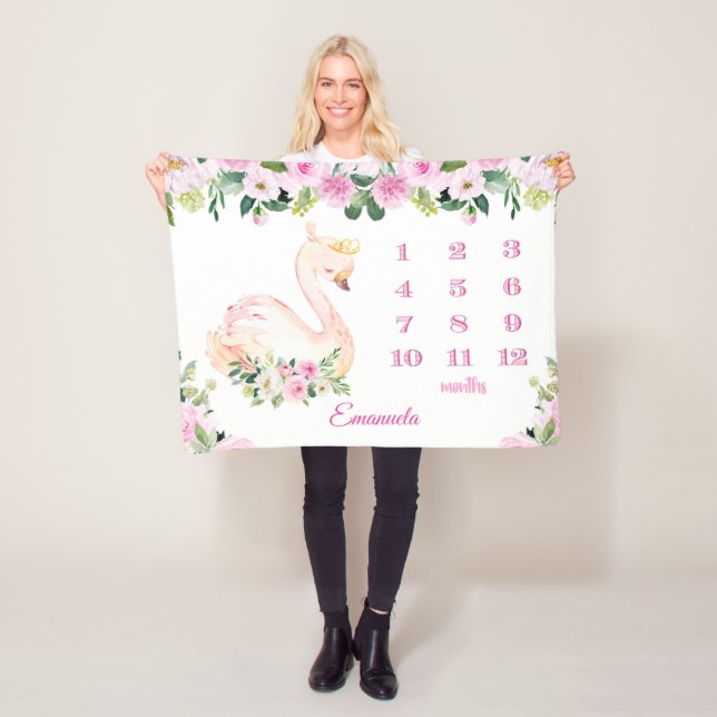 Couverture Polaire Joli Swan Princesse Nom Bébé Mois Filles (En situation)