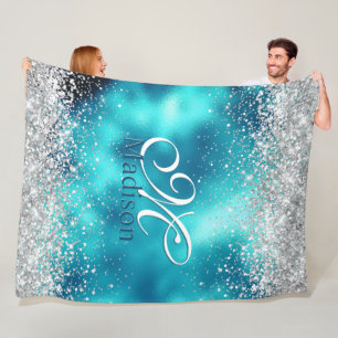 Couverture Polaire Joli turquoise argent faux parties scintillant mon