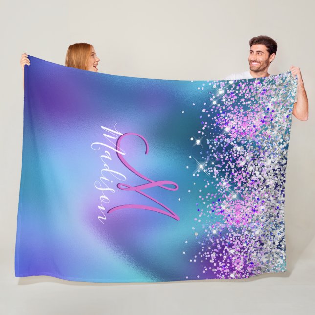 Couverture Polaire Joli turquoise violet faux parties scintillant mon (En situation)
