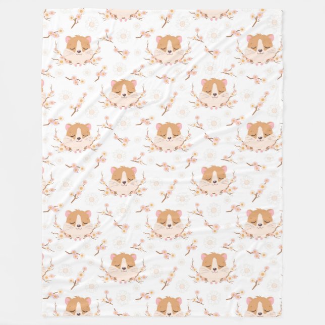 Couverture Polaire Joli visage Hamster et Motif de fleurs roses (Devant)
