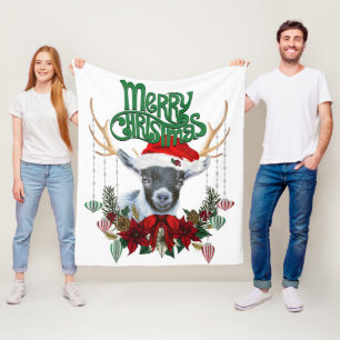 Couverture Polaire Jolie chèvre pygmée de Noël avec Antlers et Wreath