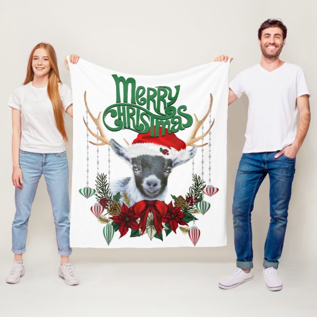 Couverture Polaire Jolie chèvre pygmée de Noël avec Antlers et Wreath (En situation)