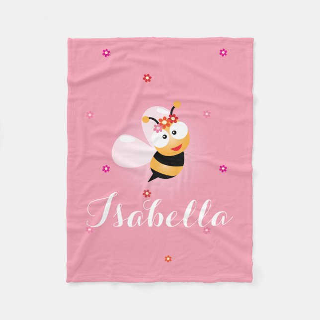 Couverture Polaire Jolie fille Fleur rose Fille Bébé Bee Cartoon (Devant)