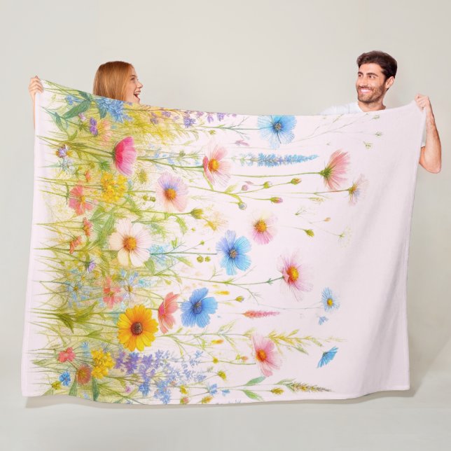 Couverture Polaire Jolie Fleur sauvage Fleurs Pink Fleece Blanket (En situation)