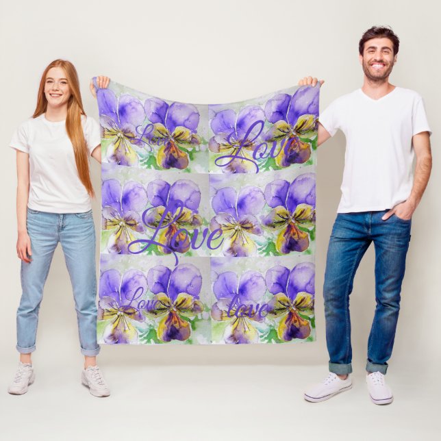 Couverture Polaire Jolie Fleur Viola Floral Purple Motif Amour (En situation)
