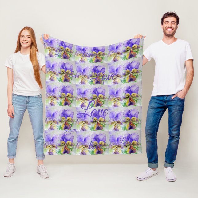 Couverture Polaire Jolie Fleur Viola Floral Purple Motif Amour (En situation)