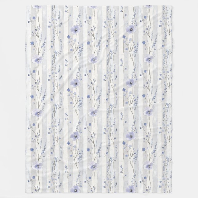 Couverture Polaire Jolie lavande blanc floral rayures Baby Shower (Devant)
