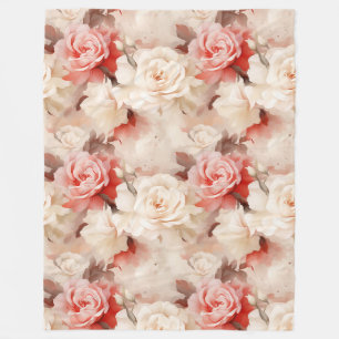 Couverture Polaire Jolie rose florale crème blush rose tendre