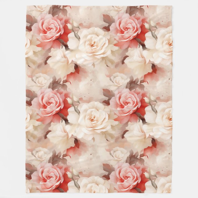 Couverture Polaire Jolie rose florale rose blush crème (Devant)